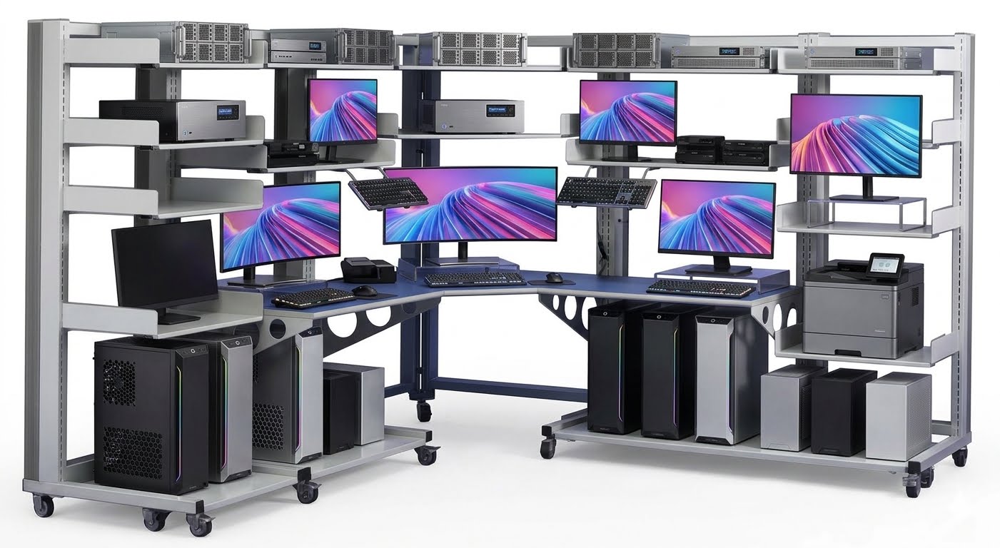 Lehmann IT Laboratory Workstations and Racks Professional IT laboratory workstations with racks ensuring stability, load capacity, and hardware safety